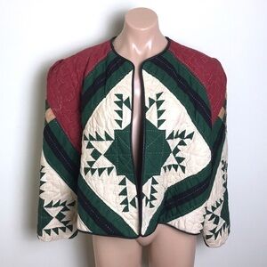 Quilted Jacket Coat Quilt Starburst Red Green Cream Cottage